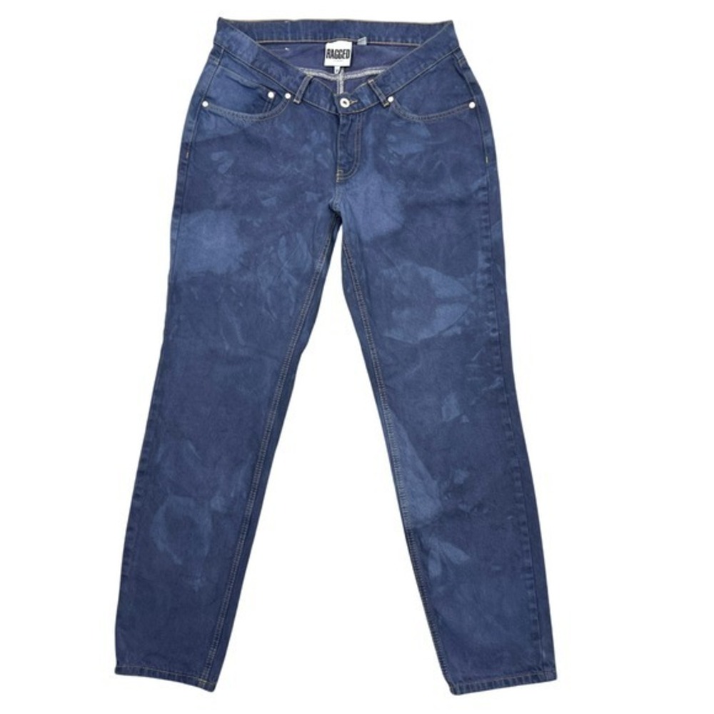 Ragged Priest Slouchy Low-Rise Dad Jeans Women's 32" Blue Tie-Dye Denim‎ Cotton